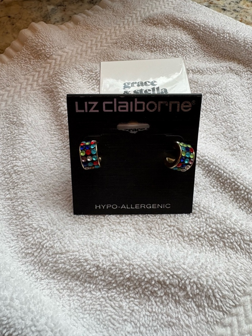 Liz Claiborne Gold-Tone Button Stud Earrings with Multicolor Tags